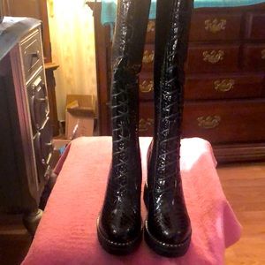 Patent leather lace up boots
